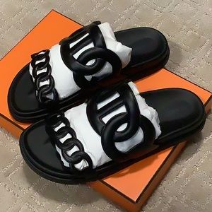 Authentic Hermes Extra Sandal Slide Black 39